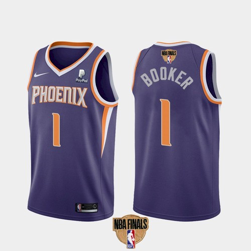 Men's Phoenix Suns #1 Devin Booker 2021 Purple NBA Finals Icon Edition Stitched Jersey